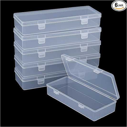 Small Bead Organizers-6 Pieces Plastic Storage Cases Mini Clear Bead Storage Containers Transparent Boxes with Hinged Lid and Rectangle Clear Craft Supply Case DIY project Label Stickers