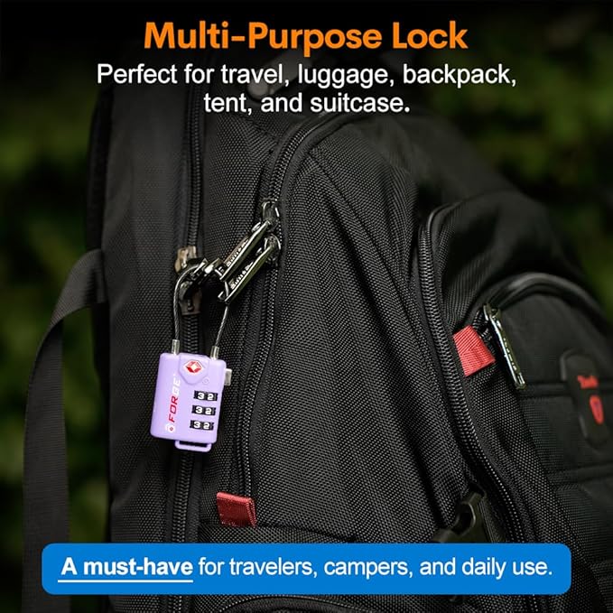 Forge TSA Approved Luggage Locks, Resettable Combination with Alloy Body, Purple 4 Locks.