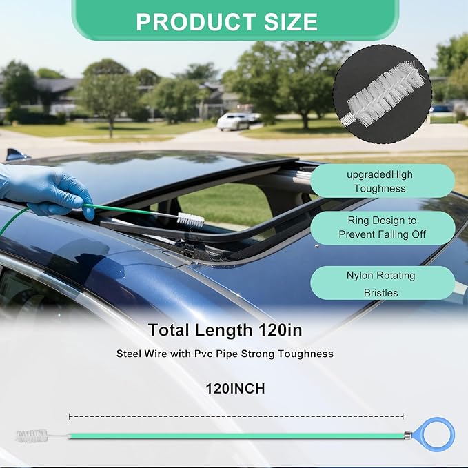 Auto Sunroof Drain Cleaning Tool, 120 Inch Long Flexible Tube Cleaning Brush, Extra Long Pipe Cleaners for Car Sunroof, Windshield Wiper Drain Hole, Trunk Drain & Sewer Maintenance