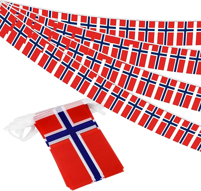 Norway String Flag Pennant Banner - 38 Flags, 42 Feet Small Mini Norwegian Flags Bunting Banner for Country Decoration, School, Party, Sports Events