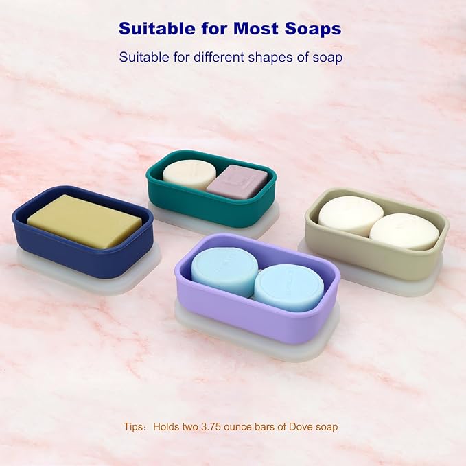 Leak Proof Travel Soap Case, Solid Shampoo Bar Holder, Silicone Soap Container with Draining Layer, Portable Bar Soap Holder for Bathroom, Camping, Gym, Easy to Clean (Purple, Large)