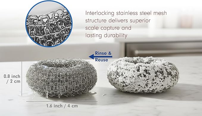 Tredoni 2 Reusable Limescale Remover Ring 0.8x1.6" - Boiler/Kettle Furring Descaler Stainless Steel Mesh 2x4cm (2)