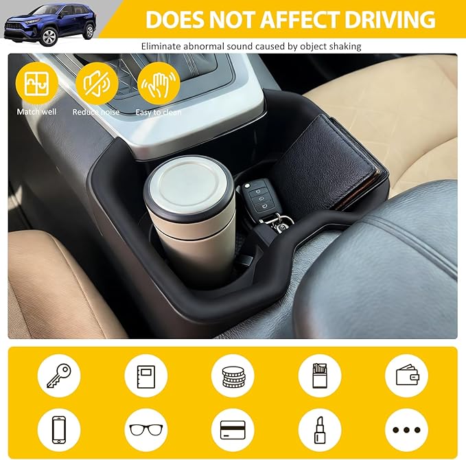 Cup Holder for 2022-2025 Toyota RAV4 Center Console Cup Holder Insert Cupholder Organizer Coaster Liner for 2022 2023 2024 2025 RAV4 Interior Accessories Black