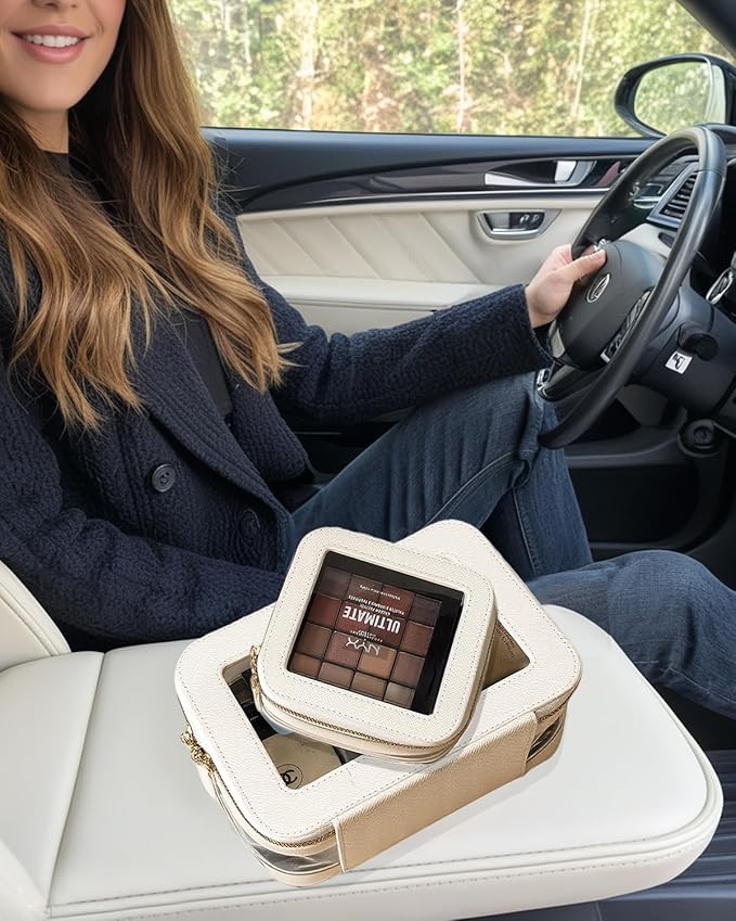 Clear Makeup Bag Set, Small Portable Clear Makeup Bag Cute Waterproof Travel Cosmetic Bag Makeup Pouch TSA Approved Toiletry Bag Women Traveling Car Organizer Car Essentials (White, Standard + Mini)