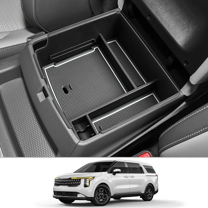 CDEFG Compatible with 2025 Kia Carnival Center Console Organizer Tray 2022-2025 Kia Carnival LX LXS EX SX SX Prestige Accessories Middle Console Organizer 2025 Carnival Armrest Storage Box (White)