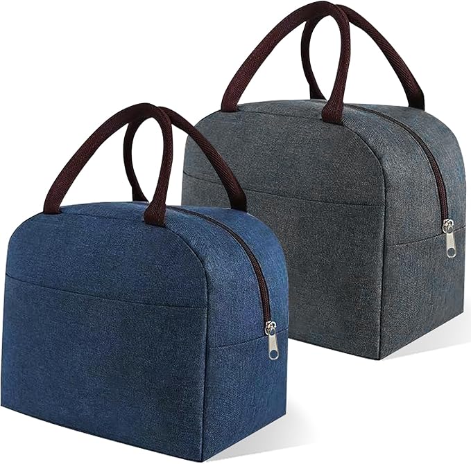 Lunch Bag for Women Men, 2 Packs Reusable Leakproof Lunch Tote with Thermal Lining, 6L Insulated Portable Lunch Box Cooler Bag for Work, Office, Picnic, Beach & Travel-Blue&Grey