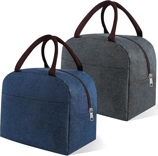 Lunch Bag for Women Men, 2 Packs Reusable Leakproof Lunch Tote with Thermal Lining, 6L Insulated Portable Lunch Box Cooler Bag for Work, Office, Picnic, Beach & Travel-Blue&Grey