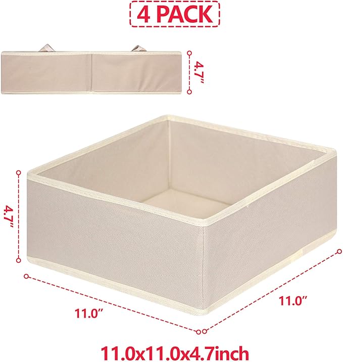 DIOMMELL 4 Pack Foldable Cloth Storage Box Closet Dresser Drawer Organizer Fabric Baskets Bins Containers Divider for Clothes Underwear Bras Socks Clothing,Beige 400
