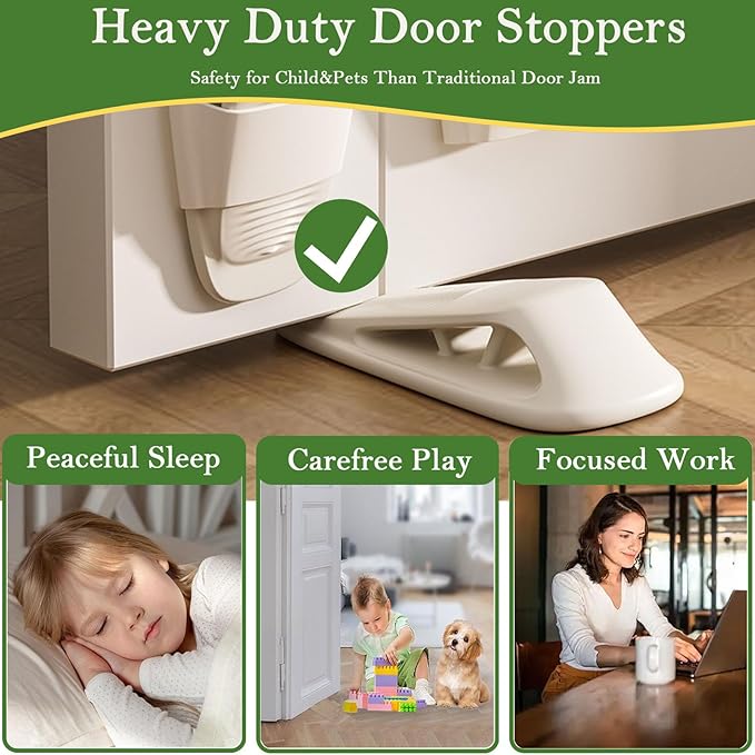 Fursafe&Q Rubber Door Stoppers for Bottom of Door, Door Stop Wedge with Holder, Heavy Duty Doorstops 2 Pack, Wall Protector for Home & Office & School & Commercial Doorstop Keep Open Stack White