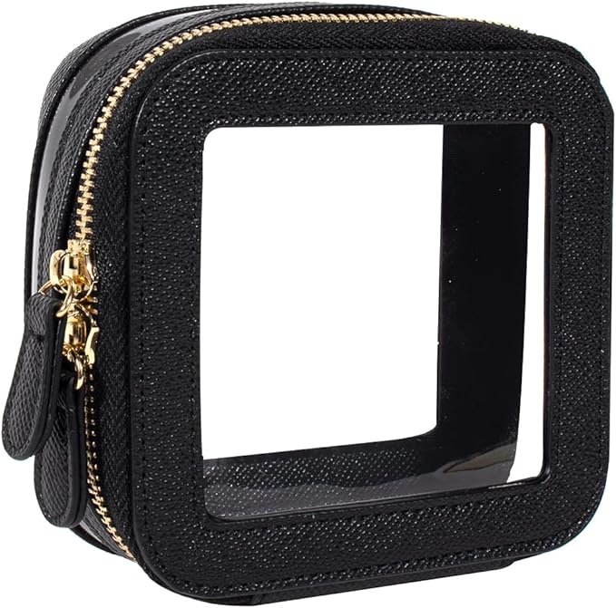 Clear Makeup Bag Small, Mini Portable Clear Makeup Bag for Purse Cute Waterproof Travel Cosmetic Case Makeup Pouch TSA Approved Toiletry Bag Women Traveling Car Organizer Car Essentials (Black, Mini)