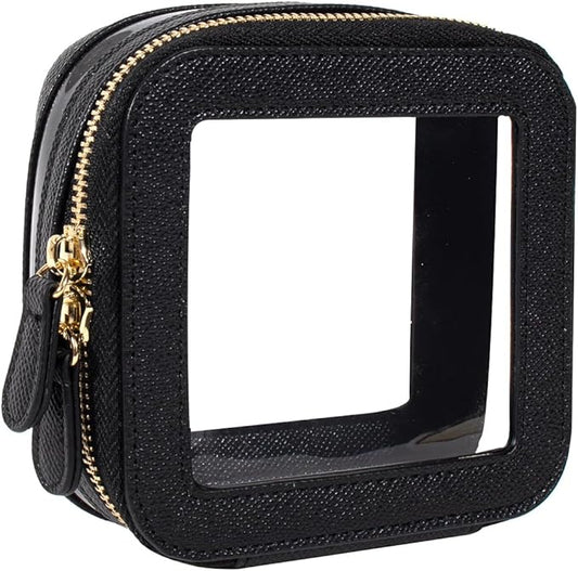 Clear Makeup Bag Small, Mini Portable Clear Makeup Bag for Purse Cute Waterproof Travel Cosmetic Case Makeup Pouch TSA Approved Toiletry Bag Women Traveling Car Organizer Car Essentials (Black, Mini)