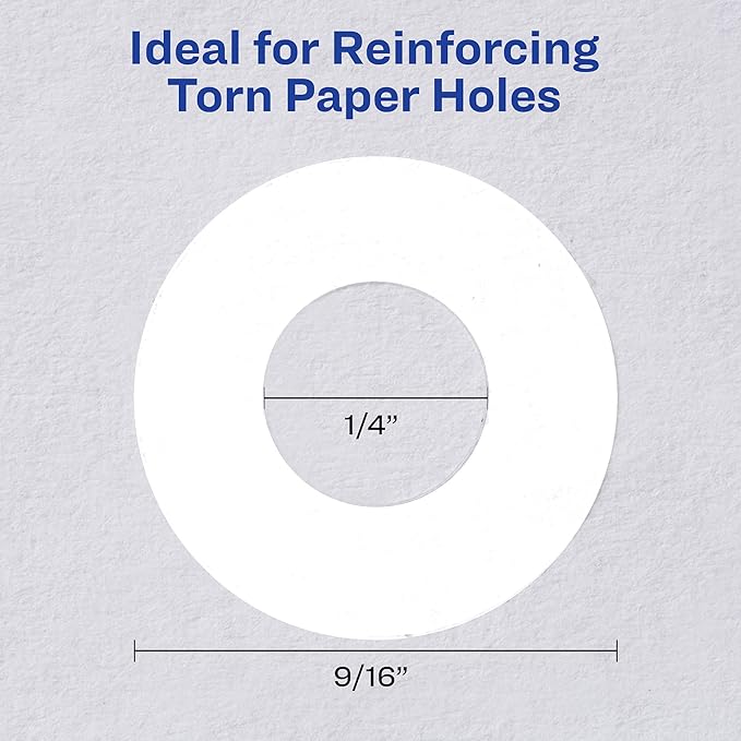 Avery Self-Adhesive Hole Reinforcement Stickers, 1/4" Diameter Hole Punch Reinforcement Labels, White, Non-Printable, 200 Labels Total (5729)