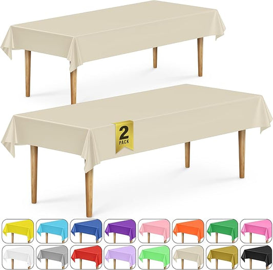 DecorRack 2 Rectangular Tablecloths BPA-Free Plastic, 54 x 108 inch, Dining Table Cloth, Rectangle Table Cover for Parties, Picnic, Camping and Outdoor, Disposable or Reusable, Ivory (2 Pack)