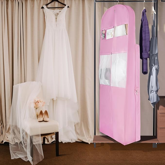 Zilink 72" Wedding Dress Garment Bag Bridal Gown Garment Bag Wedding Dress Travel Bag with 12”Gusseted and Accessory Pockets for Wedding Dress, Puffy Gowns [Upgraded Version]
