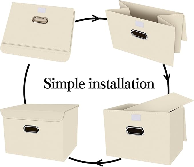 1-Pack Large Collapsible Storage Bins with Lids,Fabric Storage Cubes Organizer for Shelves,Closet,Nursery,Foldable Cube Storage Baskets with Handles,Home Boxes (14.9"x9.8",Creamy-White)