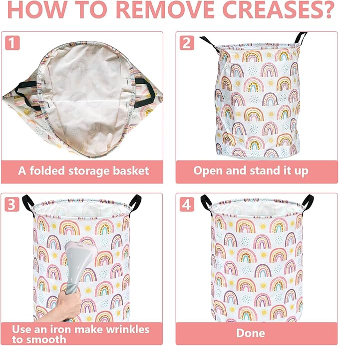 Kids Rainbow Hamper Laundry Basket Storage Bins Gift Organizer Clothes Toy Box Large Canvas Collapsible Chest for Home/Dorm/Kitchen/Pet/Office/Closet/Shelf/Room Decor