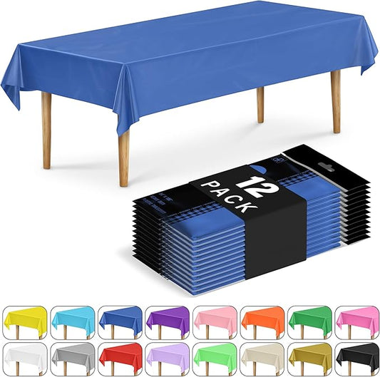 DecorRack 12 Rectangular Tablecloths BPA-Free Plastic, 54 x 108 inch, Dining Table Cloth, Rectangle Table Cover for Parties, Picnic, Camping and Outdoor, Disposable or Reusable, Royal Blue (12 Pack)