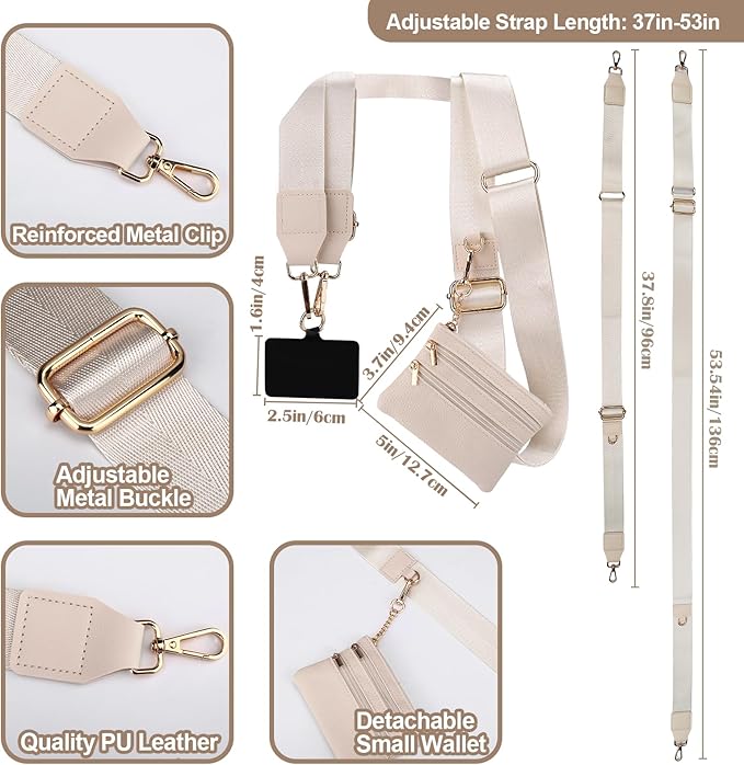 XANGNIER Clip and Go Strap for Phone with Wallet Crossbody, Phone Strap with Zippered Wallet, Adjustable Anti-Theft Cellphone Lanyard for Women, Cellphone Chain Accessories, Multicolor 12