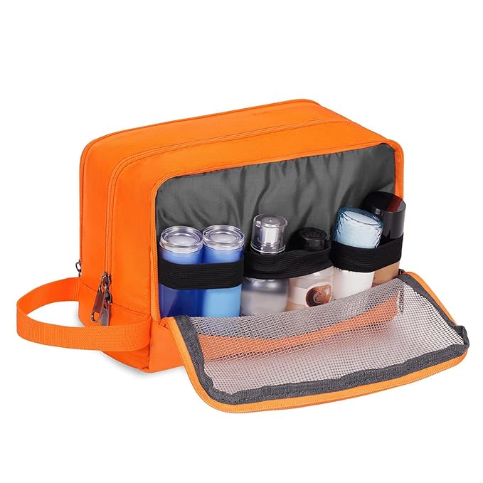 Toiletry Bag for Men, Hanging Dopp Kit, Water-Resistant Shaving Bag, Small Toiletry Bag for Traveling (Pure Orange)