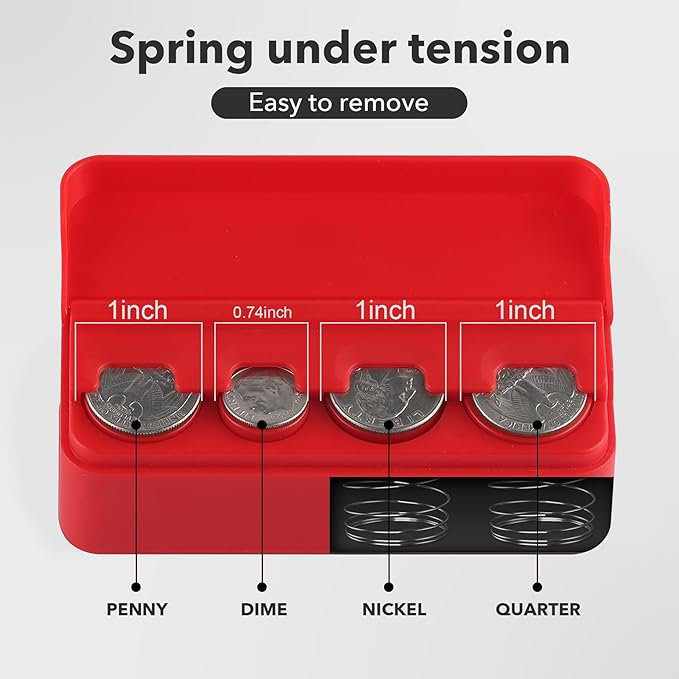 SINGARO Coin Holder for Car, Coin Change Organizer Compatible with Coins of Different Sizes, Dash-Mounted Holder Suitable for Most Cars, Trucks(2PCS Red)