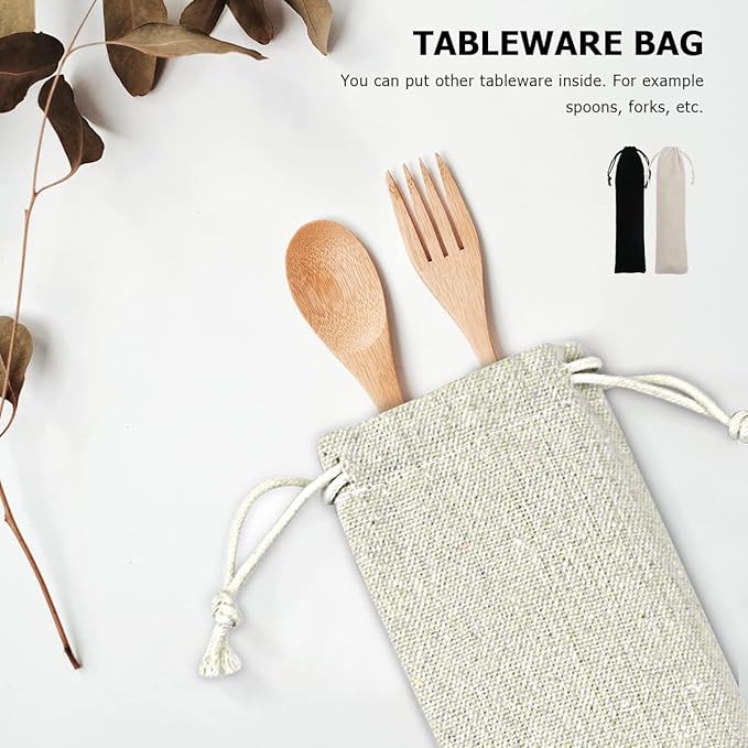 FERCAISH 20 Pcs Portable Travel Cotton and Linen Pouch Bag, Drawstring Straw Storage Bag - Safety and Reusable Storage Box Case for Fork Spoon Straw Cutlery Kit