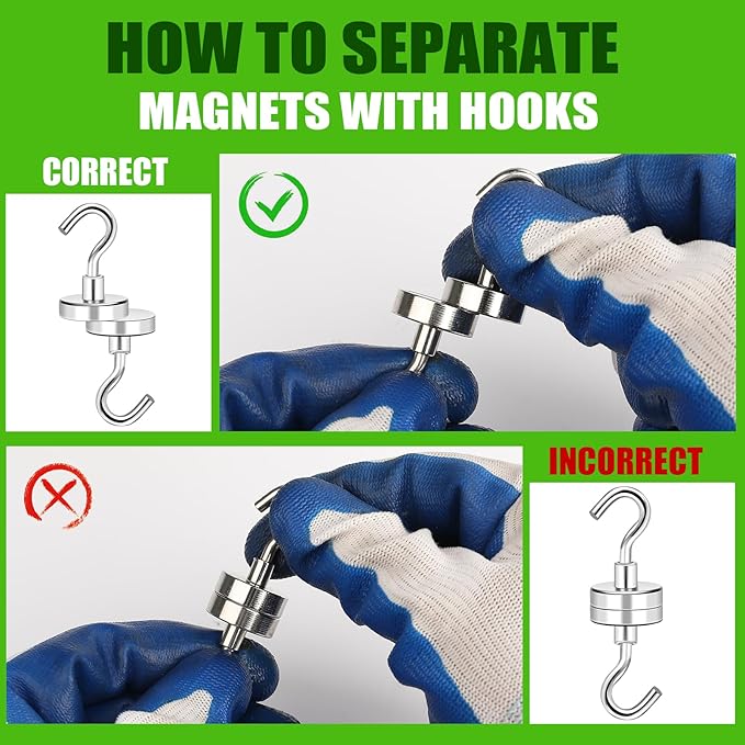 MIKEDE Magnetic Hooks Heavy Duty,50lbs Earth Magnets with Hooks for Refrigerator, Strong Magnets with Rust Proof Metal Hooks for Cruise Cabins, Outdoor Hanging BracketsClassroom, Outdoor - 12 Pack