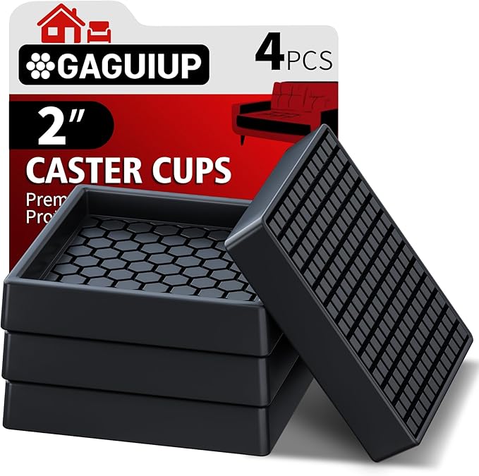 Non Slip Furniture Pads - 2x2 Anti Skid Caster Cups, 4PCS Square Furniture Coasters for Hardwood Floors, Anti Slide Furniture Cup Bed Floor Protectors, Furniture Stoppers to Prevent Sliding(Black)