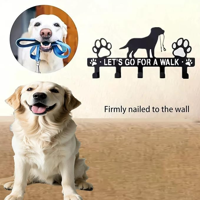 5-Hooks Dog Leash Holder for Wall， Dog Accessory Holder ，Metal Key Holder Leash Hooks