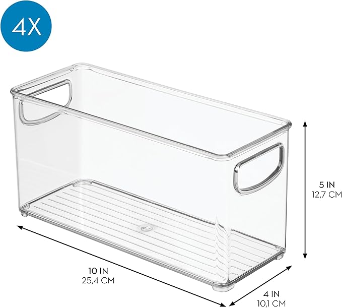 InterDesign Slim Clear Plastic Stackable Storage Bin, Tall Narrow Organizer for Kitchen or Pantry, 4-Pack