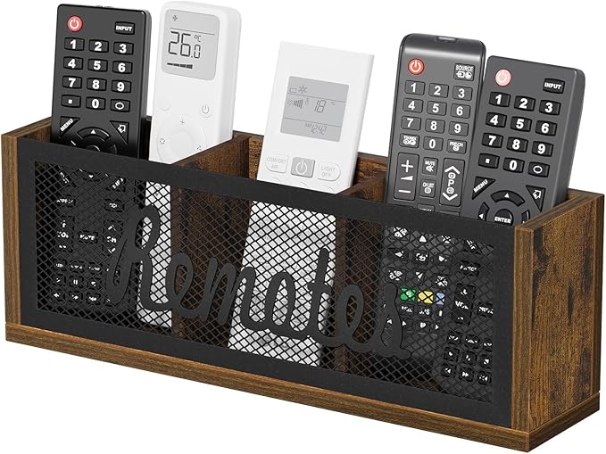 YINMIT Remote Control Holder, TV Remote Holder Wall Mount, Universal Remote Caddy, 3-Slot Remote Organizer Storage Box for Remote, Phone, Mail, Wallet, Notebook(For 5 or 6 Remote Controls)