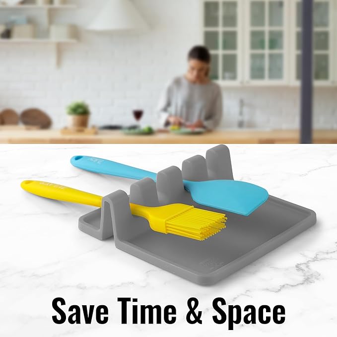 Zulay Silicone Utensil Rest - BPA-Free, Durable Spoon Rest with Drip Pad - Heat-Resistant Spoon Rest for Stovetop - Spoon Rest for Kitchen Counter - Kitchen Gadgets & Kitchen Utensils Holder - 2 Pack
