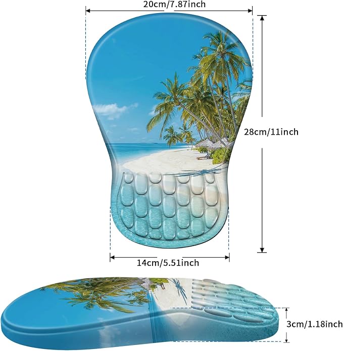 YIWEI Ergonomic Mouse Pad with Wrist Rest - Comfortable Office Mousepad with Memory Foam Wrist Support for Carpal Tunnel Relief, Mouse Pads with Non-Slip Base for Gaming and Home (Beach-2)