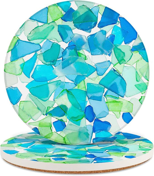 2 Pack Ceramic Coasters for Drinks – Absorbent Stone Coaster with Non-Slip Cork Back, Heat-Resistant & Durable for Coffee Table & Desk, Aesthetic Home & Office Decor (Stained Glass)