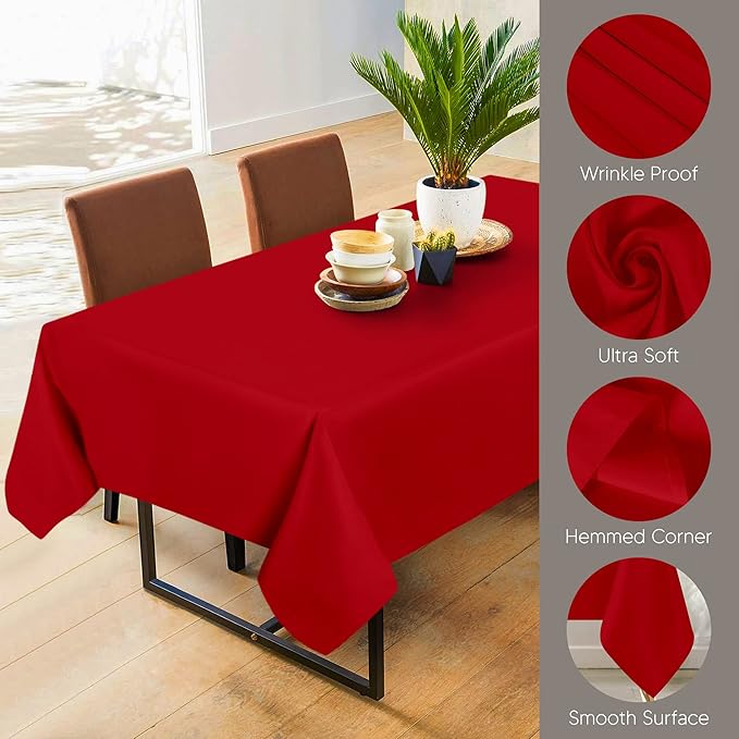 Utopia Kitchen Rectangle Table Cloth 2 Pack (60x102 Inches, Red), Machine Washable Polyester Table Cover for Dining, Buffet Parties, Picnics, Events, Weddings and Restaurants