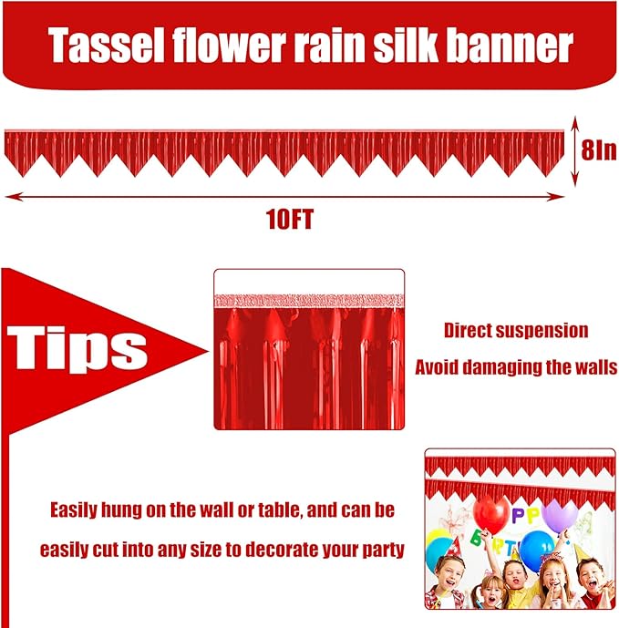 6p Banner Metallic Foil Fringe Wall Hanging Tinsel Fringe Banners backdrop for Parade Floats Garland Wedding Parties Graduation Class Birthday Retirement Anniversary Party Decorations(Red)