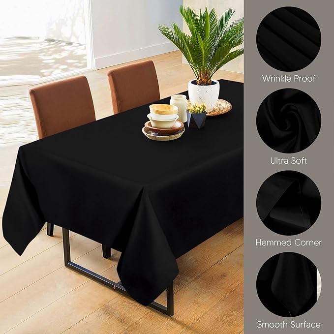 Utopia Kitchen Rectangle Table Cloth 2 Pack (60x120 Inches, Black), Machine Washable Polyester Table Cover for Dining, Buffet Parties, Picnics, Events, Weddings and Restaurants