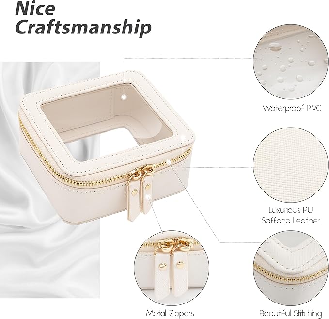 Aveniee Clear Makeup Bag Small, Mini Travel Toiletry Bag Cosmetic Bags Organizer, TSA Approved Clear Makeup Case Pouch with Zipper, Car Essentials for Women Men(Mini-White)