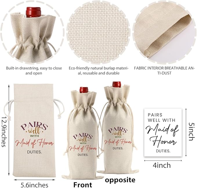 Matron of Honor Proposal Gifts Wedding Day Essentials Bridesmaid Duties Wedding Wine Bag with 2pcs Wine Labels