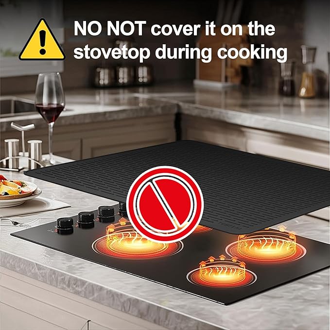 YUHFERA Stove Top Cover for Electric Stove - Silicone Stove Mat for Glass Top, Glass Cooktop Protector, XL Dish Drying Mats for Kitchen,Oven Covers for Electric Stove (Black,30 x 21)