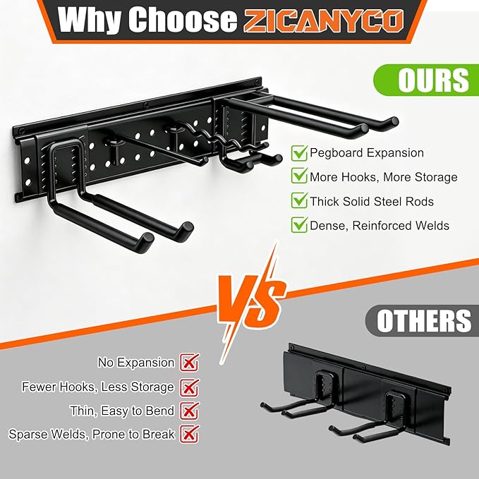 Garage Tool Organizer Wall Mount 99 inches with 18 Adjustable Heavy-Duty Hooks, Garage Organization, Garden Tool Storage Rack for Garage, Yard, and Shed, Holds Up to 750 lbs