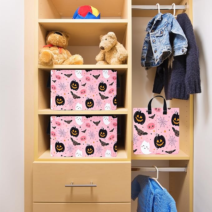 Rec Halloween Ghost Storage Basket Box Hamper Collapsible Organizer Bin Gift Shelf Baskets for Home and Kitchen Storage.