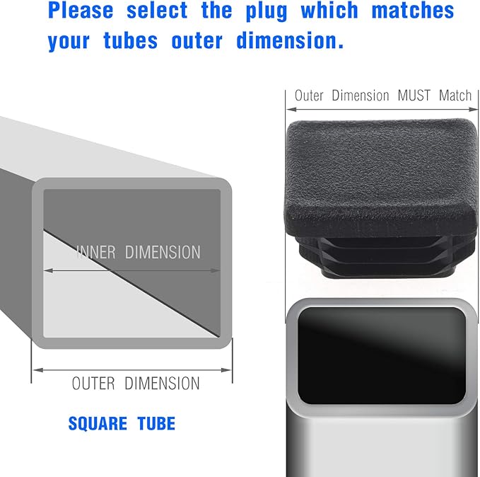 1-1/4 Inch Square Plastic Plug, End Caps for Tubing Pipe OD 1-1/4" x 1-1/4" (not ID), Steel Chair Leg End Caps, Bar Stool Glides Inserts, Fence Plugs, Furniture or Fitness Equipment End Caps (12 Packs)