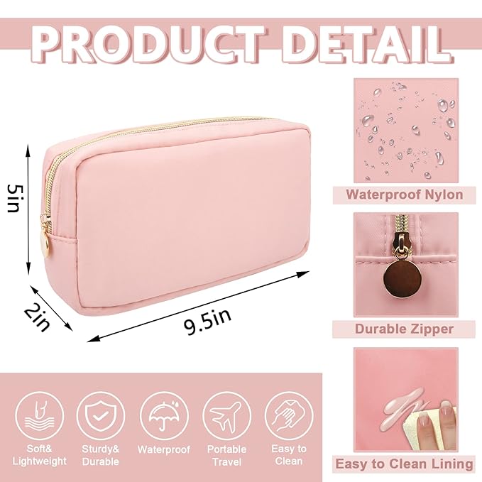 Small Makeup Bag Pouch for PurseNylon Travel Toiletry Storage Bag Cute Preppy Cosmetic Bag for Women Girls,Waterproof Makeup Organizer Bag Pouch Skincare Bag Purse with Zipper (Small-Flamingo)