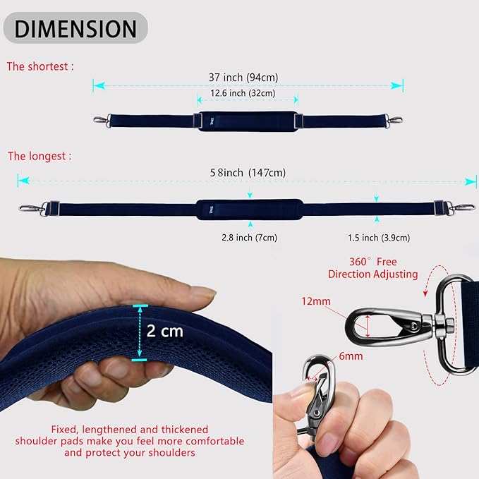 ZINZ Shoulder Strap 58" Ultra-Thick Fixed Padded and Adjustable Buckles Crossbody Strap for Briefcase Laptop Bag Luggage