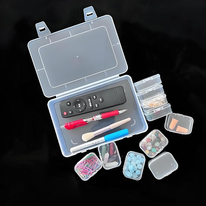 Small Bead Organizers Mini Clear Bead Storage-16 pcs Clear Plastic Boxes For beads organization,DIY project,nail art tools,diamond, building blocks,small items,with Sheets Label Stickers