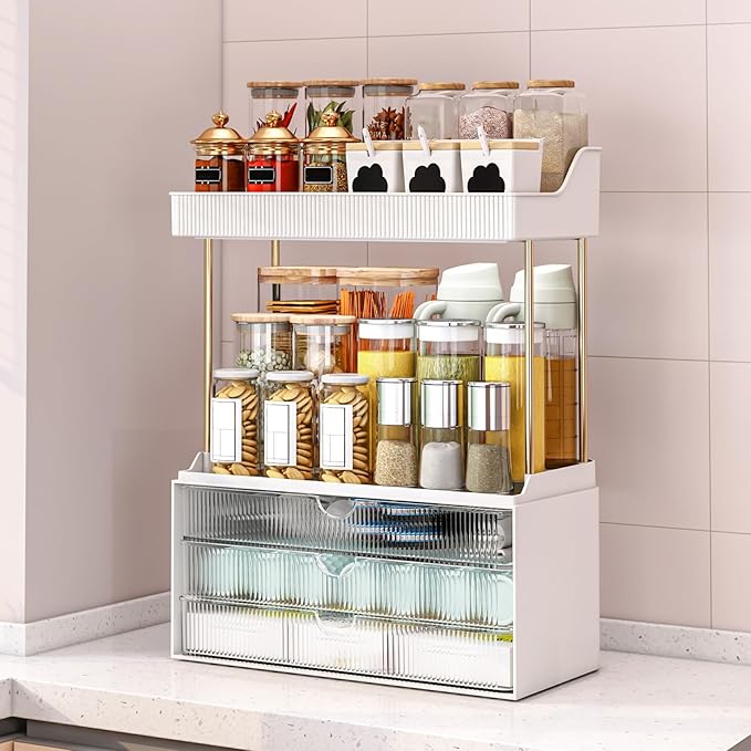 2 Pack Bathroom Counter Organizer - 3 Drawers Makeup Organizer, Cosmetic Storage Drawer for Dresser Countertop and Bathroom Vanity for Large Skincare, Perfume, Clear