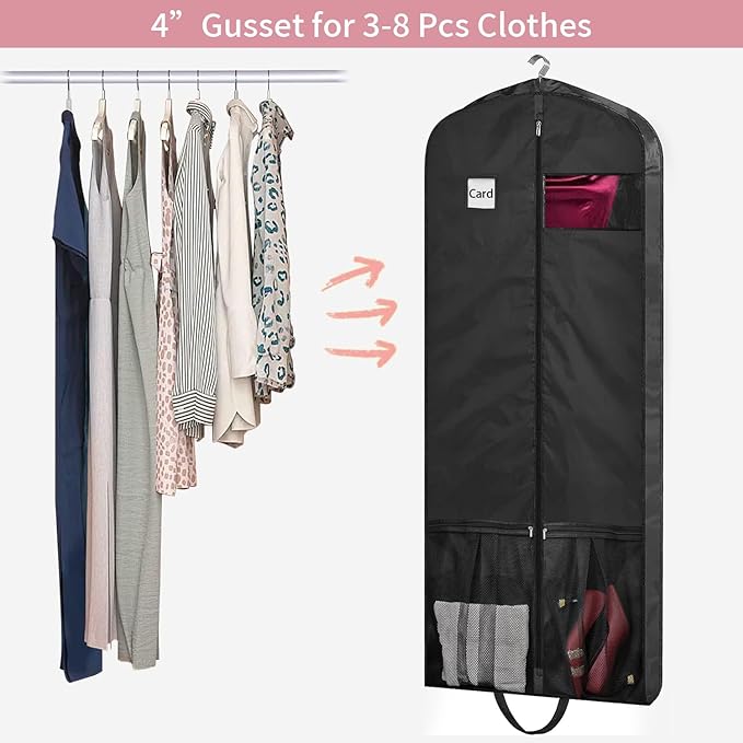 Dress Bags for Gowns Long, 65" Dress Garment Bags for Hanging Clothes, Dress Bags for Closet Storage and Traveling, Foldable Dress Cover