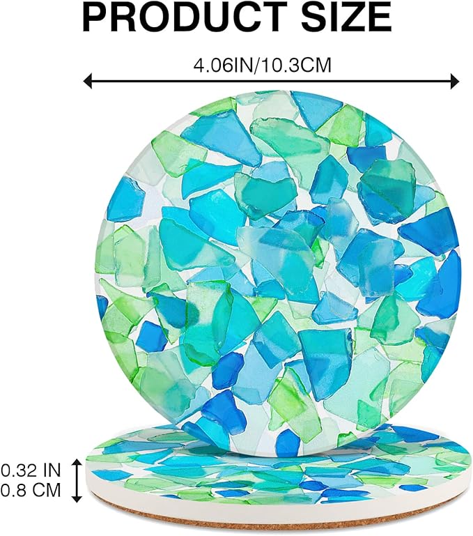 2 Pack Ceramic Coasters for Drinks – Absorbent Stone Coaster with Non-Slip Cork Back, Heat-Resistant & Durable for Coffee Table & Desk, Aesthetic Home & Office Decor (Stained Glass)