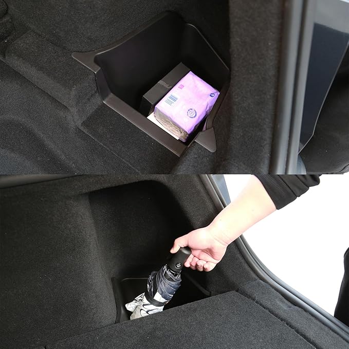 Tempsnow Trunk Storage Bins for Tesla Model Y Juniper 2025 2026 Side Trunk Organizers with Carpeted Lids