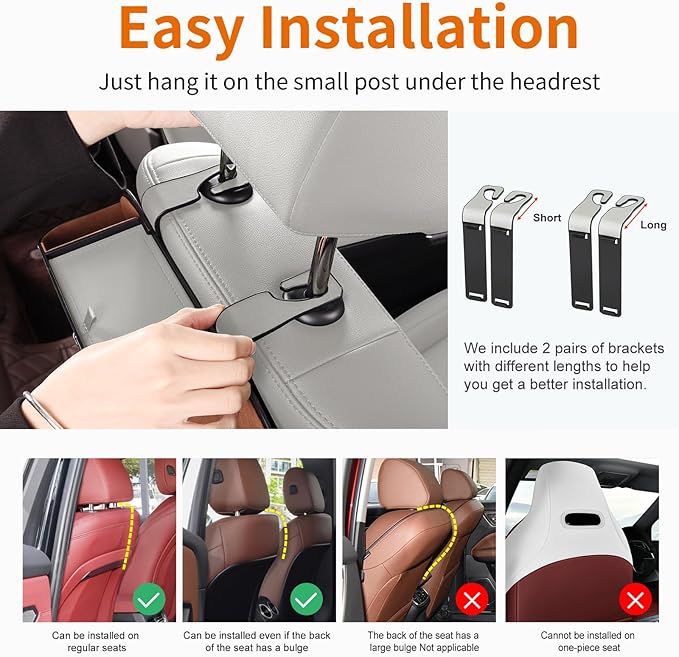 Sancaral Car Rear Backseat Extra Multifunctional Drink Cup Holder Organizers with Tissue Storage Box Organizer & Hooks for Car Seat Back (Gray)
